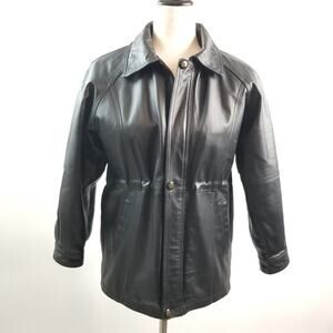 Black Saddle Leather MOTO Jacket  Coat Faux Fur Liner Removeable Size L